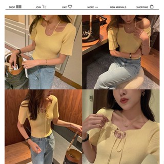 Xiaoyi เสื้อยืดแขนสั้น ผ้าถัก แบบบาง เข้ารูป ออกแบบดี เหมาะกับฤดูร้อน สําหรับผู้หญิง MC 85RA