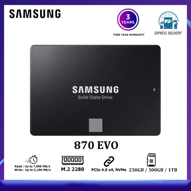 samsung-870-evo-ssd-ภายใน-250gb-500gb-1tb-2-5-นิ้ว-mz-77e250b-mz-77e500bw-mz-77e1t0bw