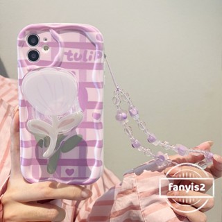 เคสโทรศัพท์มือถือ ลายการ์ตูนดอกทิวลิปน่ารัก สีม่วง พร้อมสายโซ่คล้อง สําหรับ Samsung A05 A05s A14 A04E A34 A04 A13 A54 A04s A24 A23 A03 A52 A52s A03s A02s A12 A22 A51 A32 A50 A30s A50s