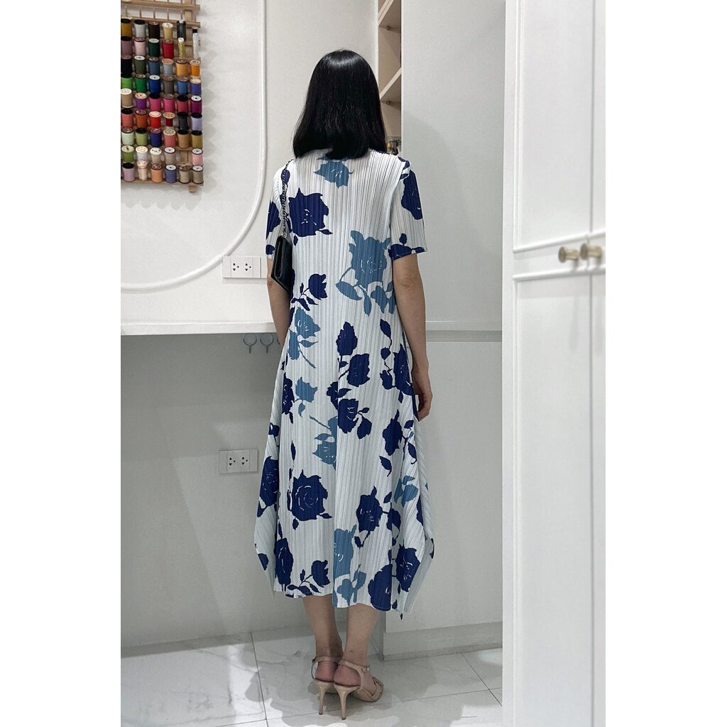 2muay-รุ่น-pp91446-short-sleeve-flower-printed-pleat-dress-เดรสผู้หญิง-เดรสพลีทคุณภาพ-4สี-free-size