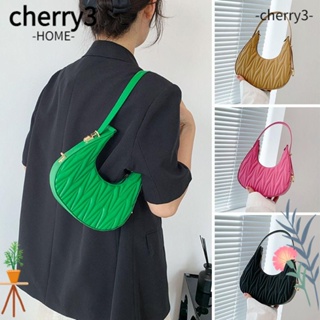 Cherry3 กระเป๋าสะพายไหล่ หนัง PU สีพื้น แฟชั่นสําหรับสตรี