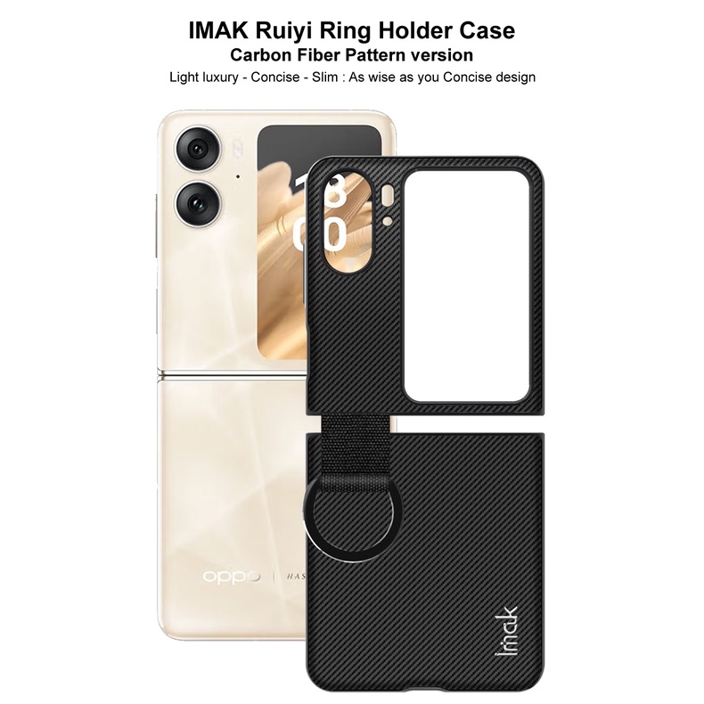 imak-เคสโทรศัพท์มือถือหนัง-pu-แข็ง-คาร์บอนไฟเบอร์-กันกระแทก-พร้อมแหวนนิ้ว-สําหรับ-oppo-find-n2-flip-5g