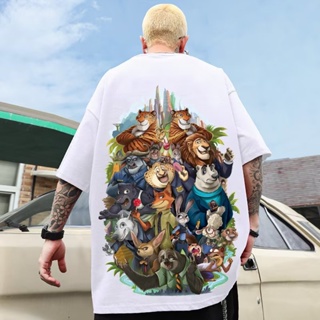 oversize National Street Wear Cartoon Crazy Animal City Merchandise Anime Printed Short-Sleeved T-Shirt Men Women T_01