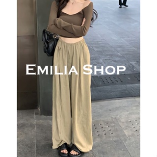 EMILIA SHOP กางเกงขายาว กางเกงเอวสูง สบายสไตล์ สไตล์เกาหลี 2023 ใหม่ A23L0EW 0410