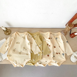 ชุดบอดี้สูท จั๊มสูท ผ้าฝ้าย แขนยาว พิมพ์ลายผลไม้ สําหรับเด็กทารกแรกเกิด อายุ 0-2 ปี