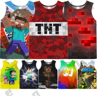 เสื้อยืดลําลอง แขนสั้น พิมพ์ลาย Minecraft TNT Game 3D สําหรับเด็กผู้ชาย ผู้หญิง อายุ 3-13 ปี เหมาะกับงานปาร์ตี้วันเกิด