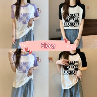 Elves✨พร้อมส่ง✨ เสื้อยืดไหมพรม ลายกระต่ายน่ารักคิ้วมากเวอร์ ~94173"~ -C