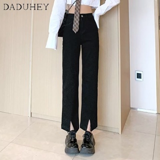 DaDuHey🎈 New Korean Style Ins Slit Jeans Womens High Waist Niche Micro Flared Pants Large Size Pants