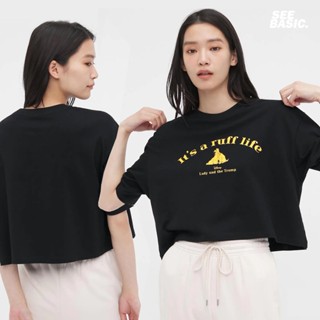 เสื้อครอป UNIQLO DISNEY SERIES OVERSIZE CROP TOP Girls T-Shirt 1:1 CROP TOP BASIC สีดํา