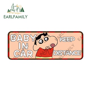 Earlfamily สติกเกอร์ ลายชินจังเตือน Baby in Car ขนาด 13 ซม. กันรอยขีดข่วน สําหรับติดตกแต่งรถยนต์ รถบรรทุก รถมอเตอร์ไซค์