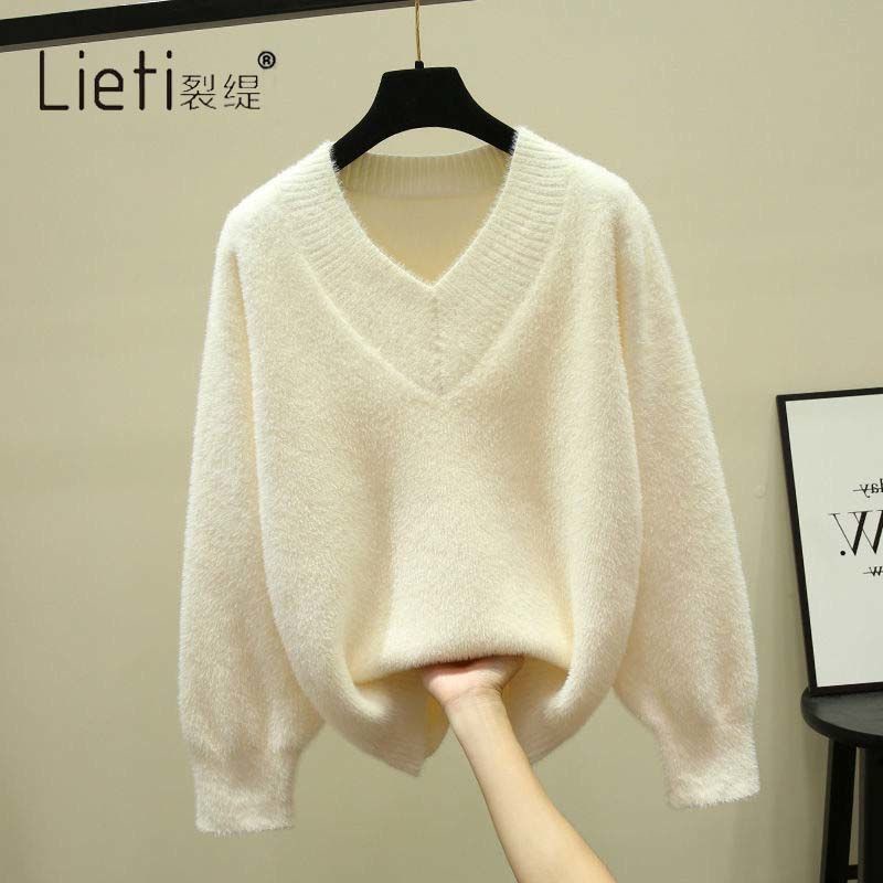 เสื้อกันหนาว-คอวี-ผ้าขนแกะถัก-ทรงหลวม-แฟชั่นฤดูใบไม้ผลิ-และฤดูใบไม้ร่วง-สําหรับผู้หญิง