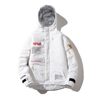 เสื้อแจ็กเก็ตเบสบอล ผ้าฝ้าย แบบหนา ทรงหลวม ลายนักบินอวกาศ Nasa แฟชั่นฤดูใบไม้ร่วง และฤดูหนาว สําหรับผู้ชาย และผู้หญิง