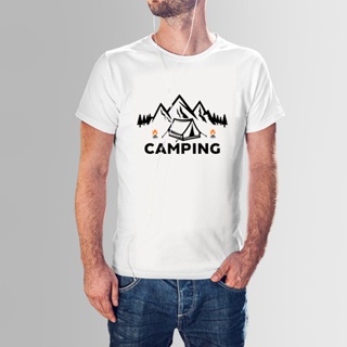 2023เสื้อยืด camping เต็นท์ สีขาว สีดำ