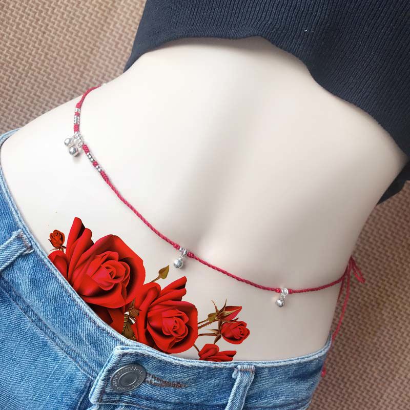 สติกเกอร์รอยสัก-ลายดอกกุหลาบ-สีแดง-กันน้ํา-ทนทาน-สําหรับติดตกแต่งหน้าท้อง-ขา-รอยแผลเป็น