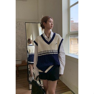 เสื้อกั๊กกันหนาว คอวี ผ้าถัก สไตล์เกาหลี ญี่ปุ่น แฟชั่นฤดูใบไม้ผลิ สําหรับผู้หญิง UAXU