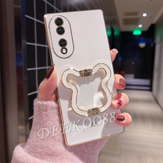 เคสโทรศัพท์มือถือ ชุบไฟฟ้า ลายหมีน่ารัก พร้อมขาตั้ง สําหรับ Honor 90 Lite Magic5 Pro X8a 4G 5G Honor90 Honor90Lite 2023