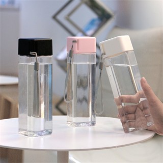 ขวดน้ําใส ทรงสี่เหลี่ยม แบน ไร้ BPA ขนาด 480 มล. จุน้ําได้เยอะ พกพาง่าย สําหรับนักเรียน