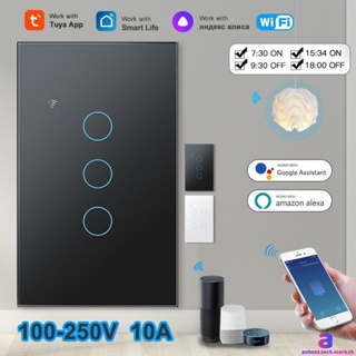 1/2/3/4 Gang Tuya Smart Wifi ปุ่มสัมผัส Home Wall Light Switch Neutral Wire จำเป็นสำหรับ Alexa และ Google AUBESSTECHSTORE AUBESSTECHSTORE