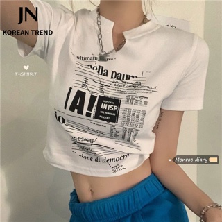 JN Studio เสื้อยืด ครอป เสื้อยืดผู้หญิง สไตล์เกาหลี A29J0H4