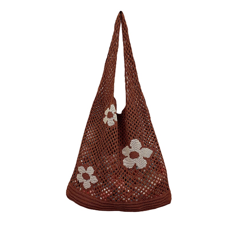 yadou-กระเป๋าโท้ทสะพายไหล่ข้างเดียวสไตล์เกาหลีผู้หญิงถักดอกไม้ตาข่ายกลวงเทรนด์แฟชั่น