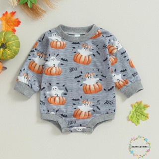 Babyclothes- ชุดรอมเปอร์ลําลอง แขนยาว คอกลม พิมพ์ลายฟักทองผี ฮาโลวีน แฟชั่นฤดูใบไม้ร่วง สําหรับเด็กผู้ชาย