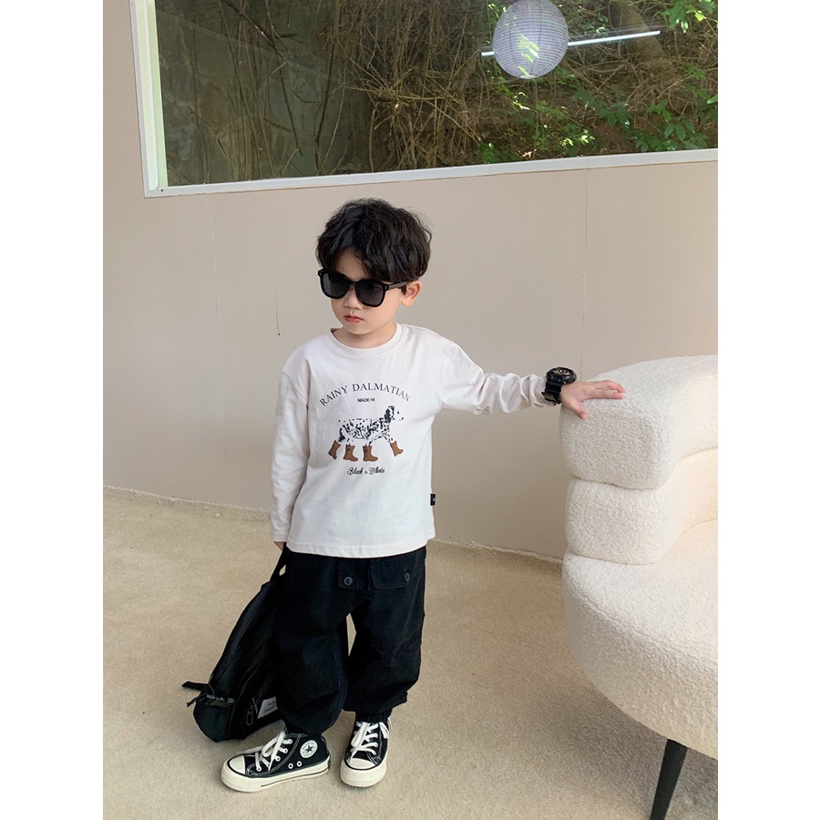 เสื้อยืดคอกลม-แขนยาว-ผ้าฝ้ายแท้-สไตล์เกาหลี-สําหรับเด็ก-90-150-ซม