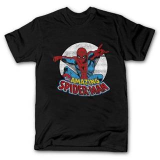 [S-5XL] เสื้อยืดผู้ชายไซส์ใหญ่ Marvel Tshirt The Amazing Spider Man_01 ผ้านุ่ม ไม่ต้องรีด เสื้อยืดดำ