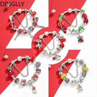 Dinglly ลูกปัดแก้ว สีแดง เจ้าชาย และเจ้าหญิง สร้อยข้อมือ เสน่ห์ สําหรับผู้หญิง DIY สีเงิน ต้นคริสต์มาส สร้อยข้อมือ