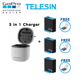 GoPro 10 / 9 Telesin Allin Box 3 in 1 Charger &amp; Card Reader &amp; Storage Box + Battery x 3 ของโกโปรแท้ ประกันศูน...