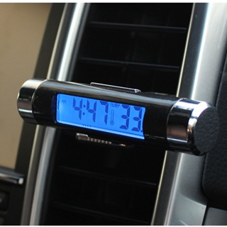 2 ใน 1 รถยนต์รถยนต์จอแสดงผล LCD ดิจิตอลนาฬิกาเทอร์โมมิเตอร์รถยนต์แบบพกพาช่องระบายอากาศในรถยนต์ Clip-on LED Backlight