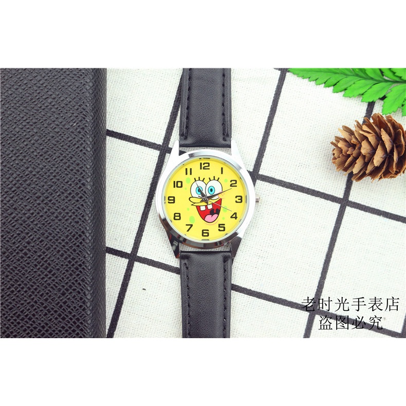 aliexpress-ebay-นาฬิกาข้อมือควอตซ์-ลายการ์ตูน-spongebob-squarepants-สําหรับผู้ชายและผู้หญิง