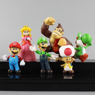 โมเดลฟิกเกอร์ Super Mary Series Mario Bros Luigi Yoshi Donkey Kong Wario ของเล่นสําหรับเด็ก 6 ชิ้น