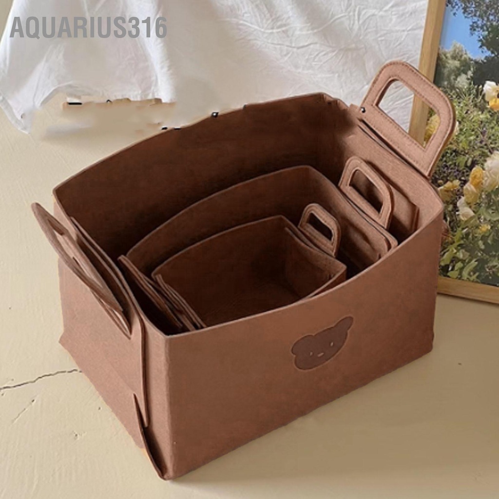 aquarius316-ตะกร้าเก็บของสักหลาดพร้อมที่จับพับได้ซักอบรีดขนมของเล่นเสื้อผ้าถังสำหรับเดสก์ท็อปบ้านลายหมี