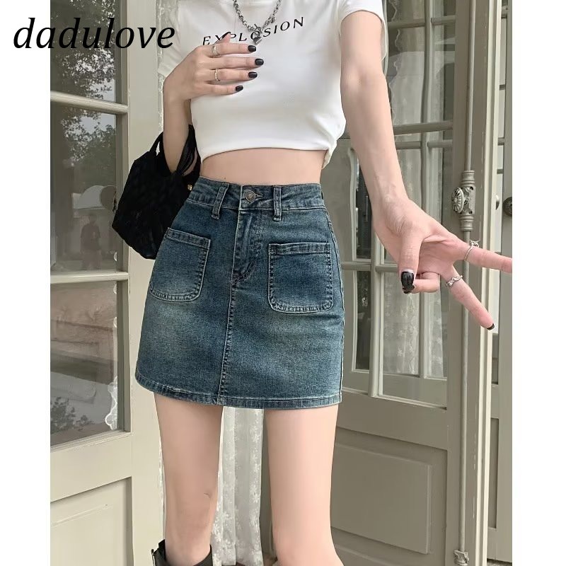 dadulove-new-american-ins-high-street-retro-washed-denim-skirt-niche-high-waist-a-line-skirt-bag-hip-skirt