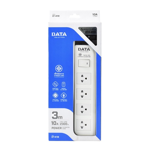 ดาต้ารางปลั๊กไฟ-4ช่อง-1สวิทซ์-สายยาว-2เมตร-รุ่นdt4118-3m-data-power-strip-4-outlets-1-switch-cable-length-3-meters-m