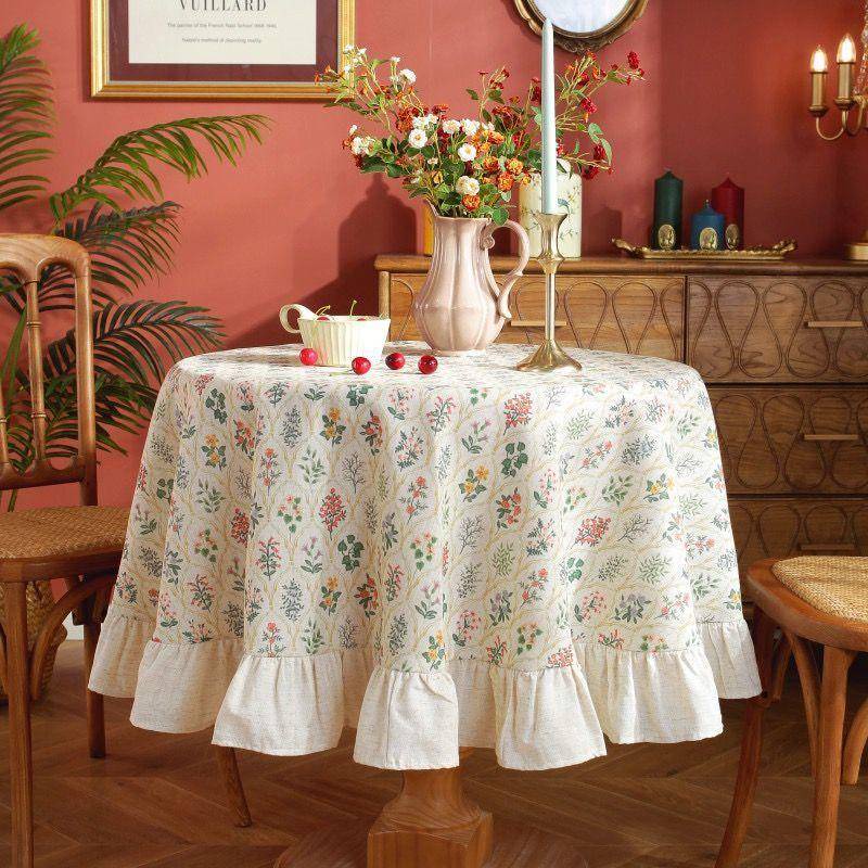 ผ้าปูโต๊ะ-ทรงสี่เหลี่ยมผืนผ้า-ลายดอกไม้-6-คน-สีเขียว-สไตล์ฝรั่งเศสเรโทร