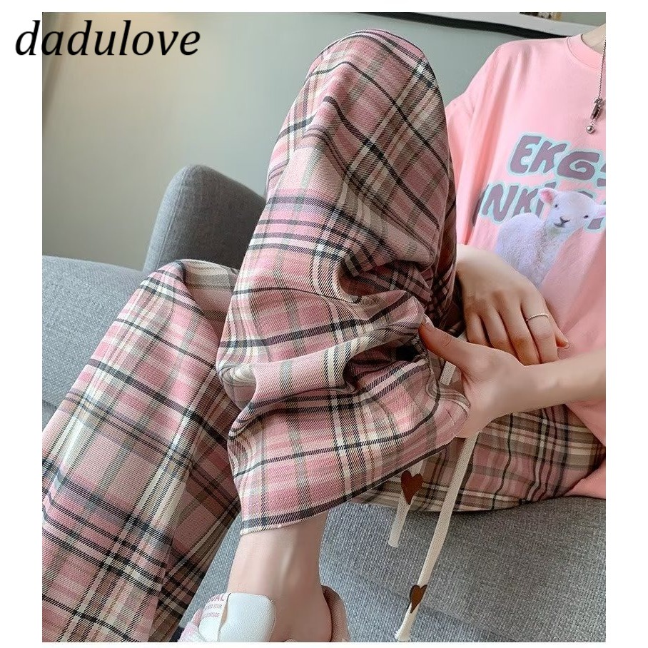 dadulove-new-korean-version-of-ins-thin-section-plaid-casual-pants-niche-high-waist-wide-leg-pants-trousers