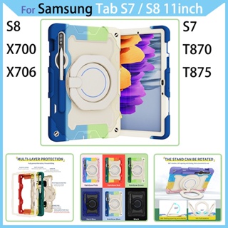 เคส สําหรับ Samsung Galaxy Tab S7 S8 11 นิ้ว SM-T870 T875 SM-X700 X706 360° เคสกันกระแทก ด้ามจับหมุนได้ สําหรับงานหนัก