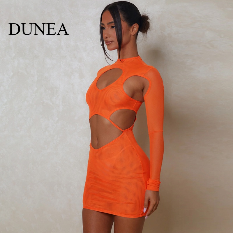 dunea-ชุดเดรสซีทรู-คอกลม-ผ้าตาข่าย-เซ็กซี่-สําหรับผู้หญิง