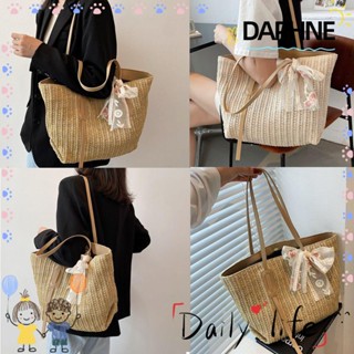 Daphne กระเป๋าสะพายไหล่ กระเป๋าถือ ประดับริบบิ้นลูกไม้ เหมาะกับเดินชายหาด สไตล์วินเทจ สําหรับสตรี