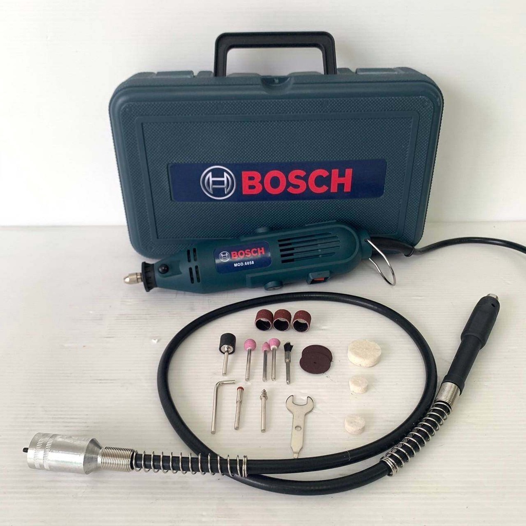 ร้านค้านี้-จัดส่งฟรี-bosch-เครื่องเจียร์ไฟฟ้า-สายอ่อน-130w-รุ่น-6058-พร้อมอุปกรณ์การใช้งาน-งานเทียบ-aaa