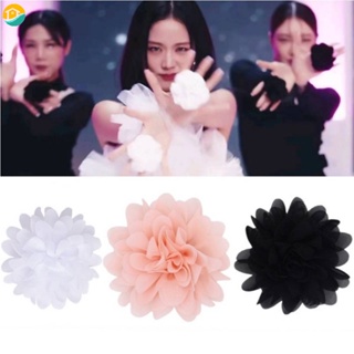 Blackpink Jisoo แหวนแฟชั่น รูปดอกไม้ สีชมพูดํา ปรับได้ สร้างสรรค์ อุปกรณ์เสริม สําหรับเต้นรํา