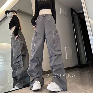 2TOYOUNG กางเกงขายาว คาร์โก้ กางเกง เชือกอเมริกันคลาสิค Cargo pants 2023 NEW 072827