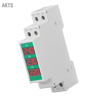 AKTS 3 Phase AC Voltmeter Din Rail Mount LCD Digital Display Voltage Meter Electric Power 60‑450V