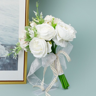 ใหม่ ดอกกุหลาบจําลอง สีชมพู สีขาว สไตล์ยุโรป สําหรับเจ้าสาว งานแต่งงาน ถ่ายภาพ