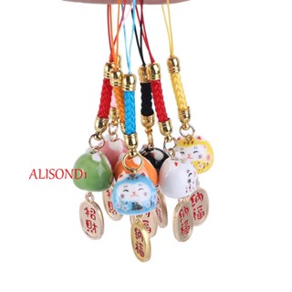 Alisond1 สายคล้องโทรศัพท์มือถือ ญี่ปุ่น พวงกุญแจ เครื่องประดับ จี้ห้อยกระเป๋า โชคดี จี้โทรศัพท์ กระเป๋า ตกแต่ง แมวนําโชค สายคล้อง