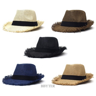 Bbyter หมวกฟางปีกกว้าง ป้องกันรังสียูวี เรียบง่าย แฟชั่นฤดูร้อน สําหรับผู้ชาย และผู้หญิง