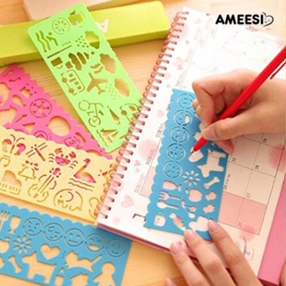 Ameesi ไม้บรรทัดแม่แบบ ลายฉลุ อเนกประสงค์ สําหรับวาดภาพกราฟฟิค DIY 4 ชิ้น