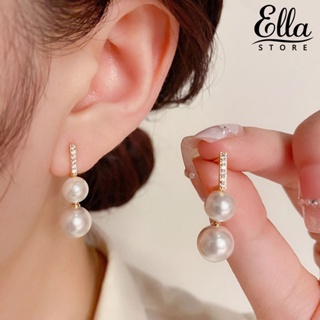 Ellastore123 ต่างหูสเตนเลส ประดับไข่มุกเทียม พลอยเทียม กันแพ้ น้ําหนักเบา สําหรับผู้หญิง 1 คู่