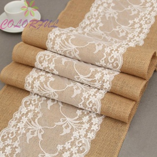 【COLORFUL】Romantic Burlap Hessian Lace Table Runner for Weddings and Special Occasions